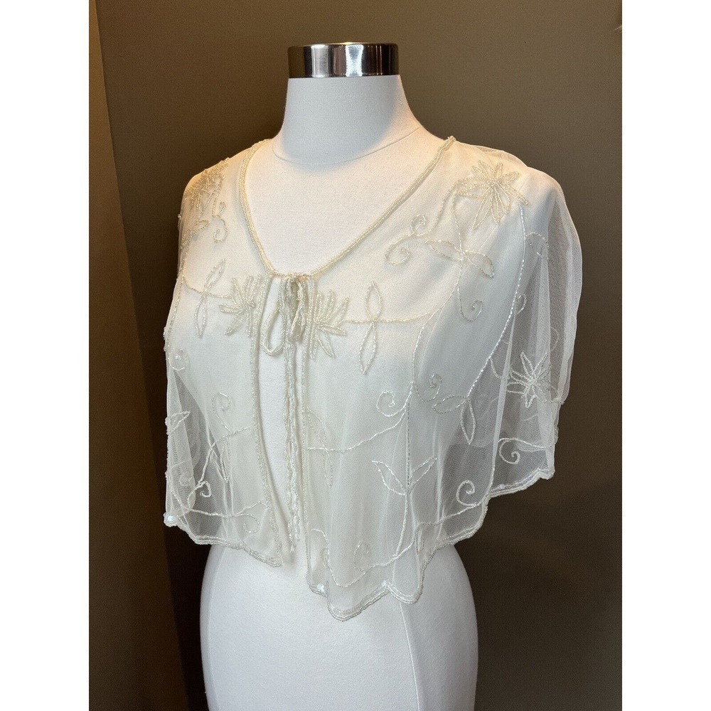 Vintge Y2K New Kenneth Cole Sheer Beaded Tie Front Cardigan Shawl One Size